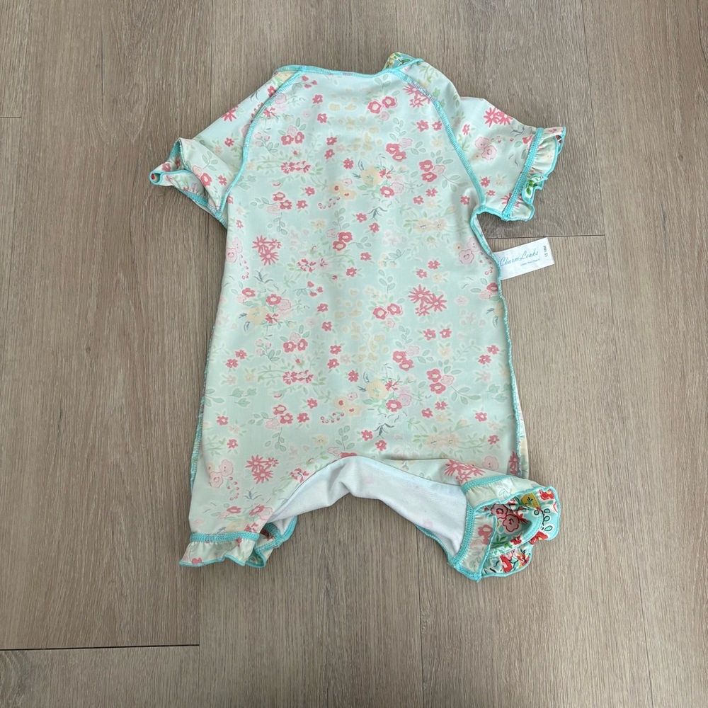 Charm Leaks Baby Swimsuit Romper Zipper 12-18 months Blue Floral Print UPF 50+ - Picture 7 of 16